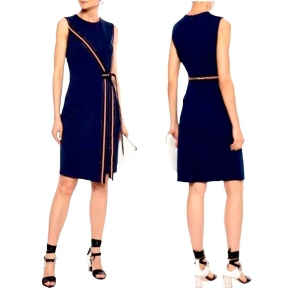 Diane Von Furstenberg DVF Lindsey Faux Wrap Satin Trimmed Shift Midi Dress - Picture 6 of 8